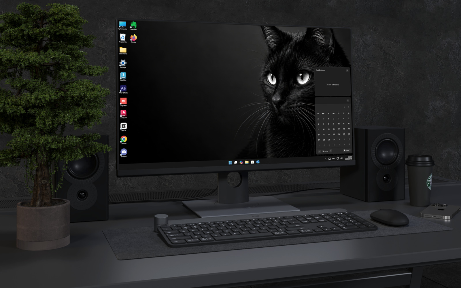 Laptop Wallpaper 9082 - Black Cat Gaze Emerging from Deep Shadow