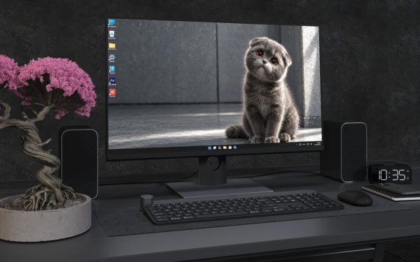 Desktop Wallpaper 9093 - Wide Gray Kitten Portrait in Window Light