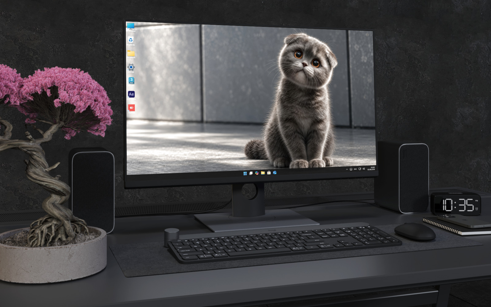 Laptop Wallpaper 9091 - Wide Gray Kitten Portrait in Window Light