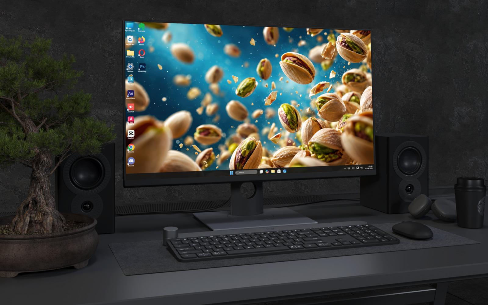 Desktop Wallpaper 9099 - Pistachios Sweeping Across a Deep Blue Space