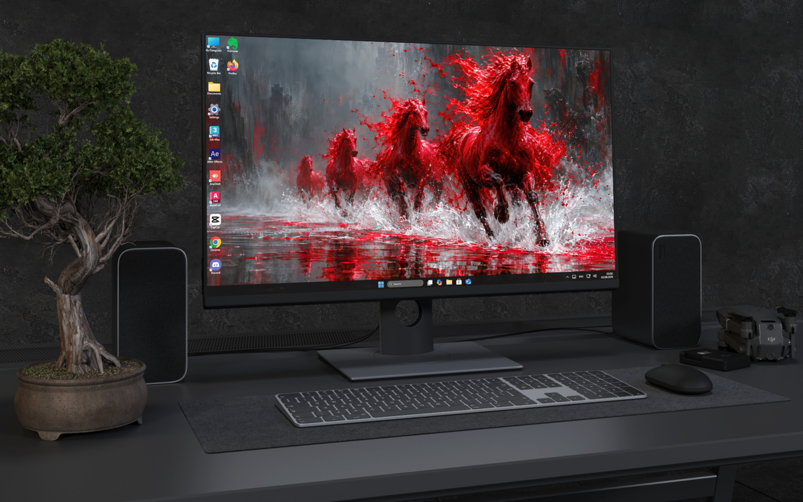 Desktop Wallpaper 9120 - Red Horses Racing Across a Stormy Shore