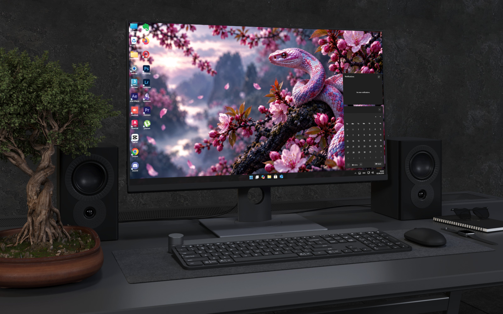 Desktop Wallpaper 9126 - Cherry Blossom Snake in a Misty Pink Grove