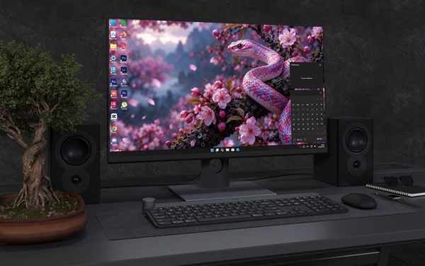 Laptop Wallpaper 9123 - Cherry Blossom Snake in a Misty Pink Grove