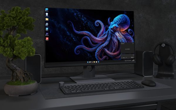 Laptop Wallpaper 9129 - Luminous Octopus Drifting Through Deep Blue Water