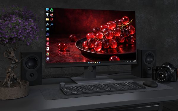 Laptop Wallpaper 9168 - Red Grapes Glowing Across a Dark Tabletop