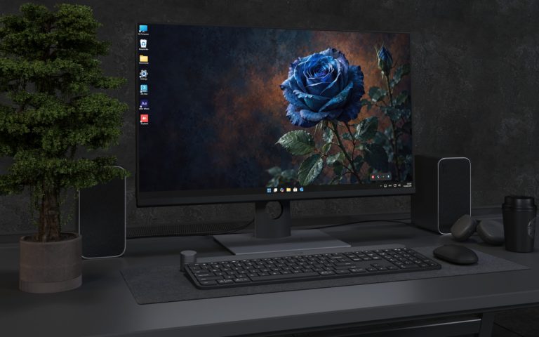 Desktop Wallpaper 9180 - Blue Rose with Open Space and Amber Patina