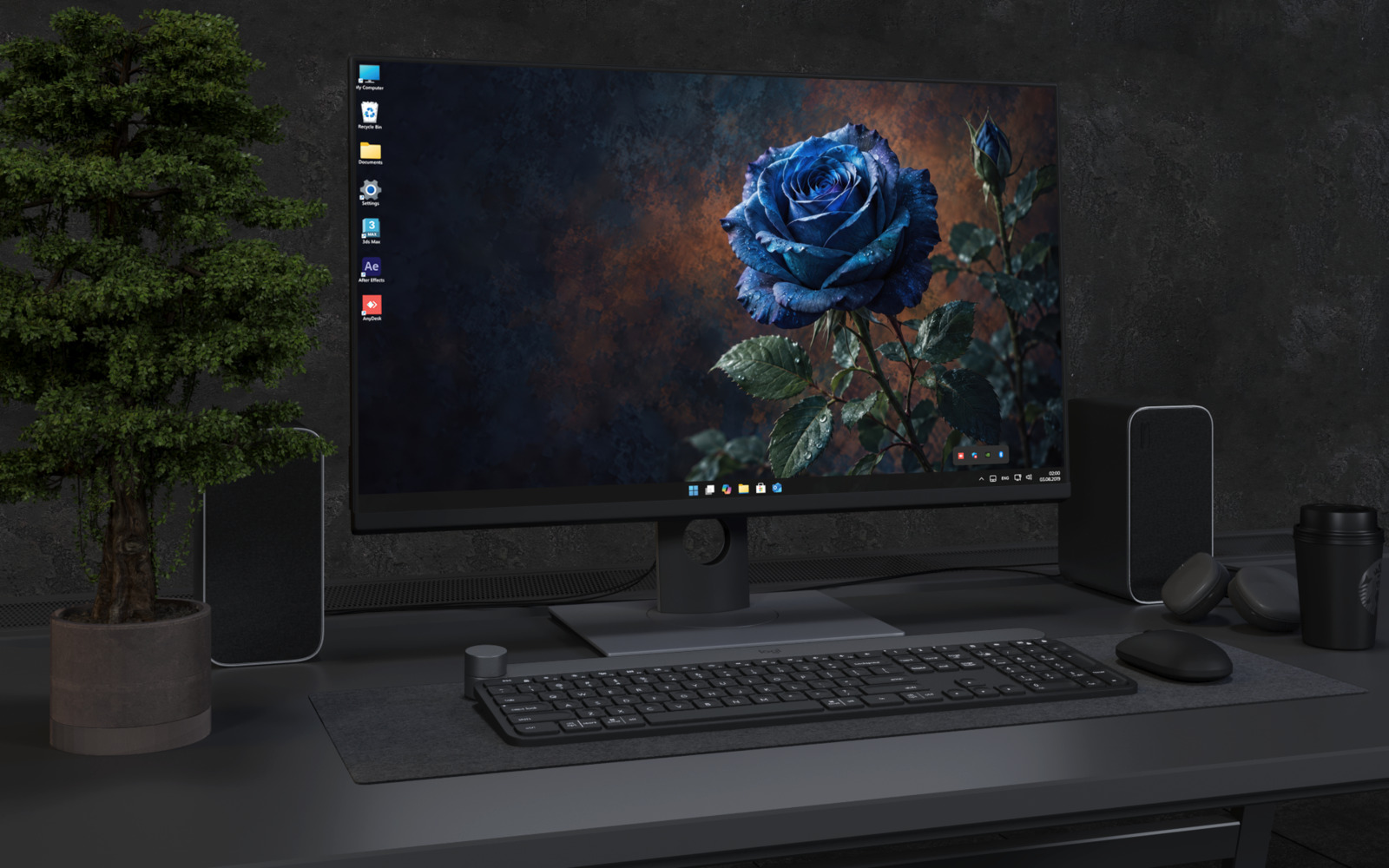 Desktop Wallpaper 9180 - Blue Rose with Open Space and Amber Patina