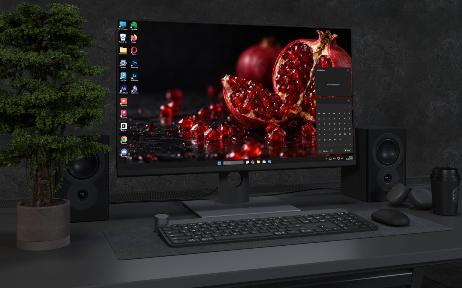Desktop Wallpaper 9201 - Split Pomegranate and Scattered Crimson Seeds