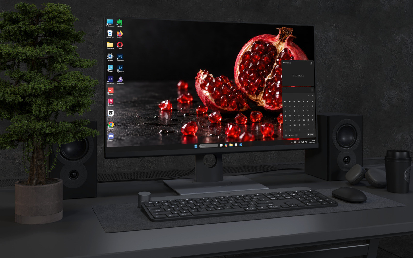 Laptop Wallpaper 9198 - Split Pomegranate and Scattered Crimson Seeds