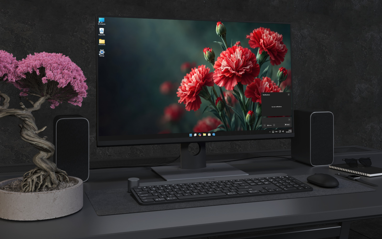 Desktop Wallpaper 9207 - Red Carnation Cluster with Open Green Space