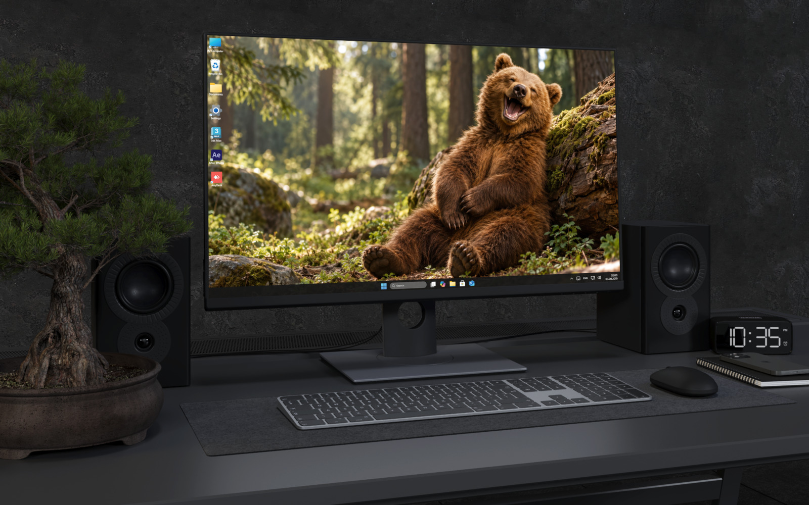 Laptop Wallpaper 9210 - Brown Bear Cub Resting in a Sunlit Forest