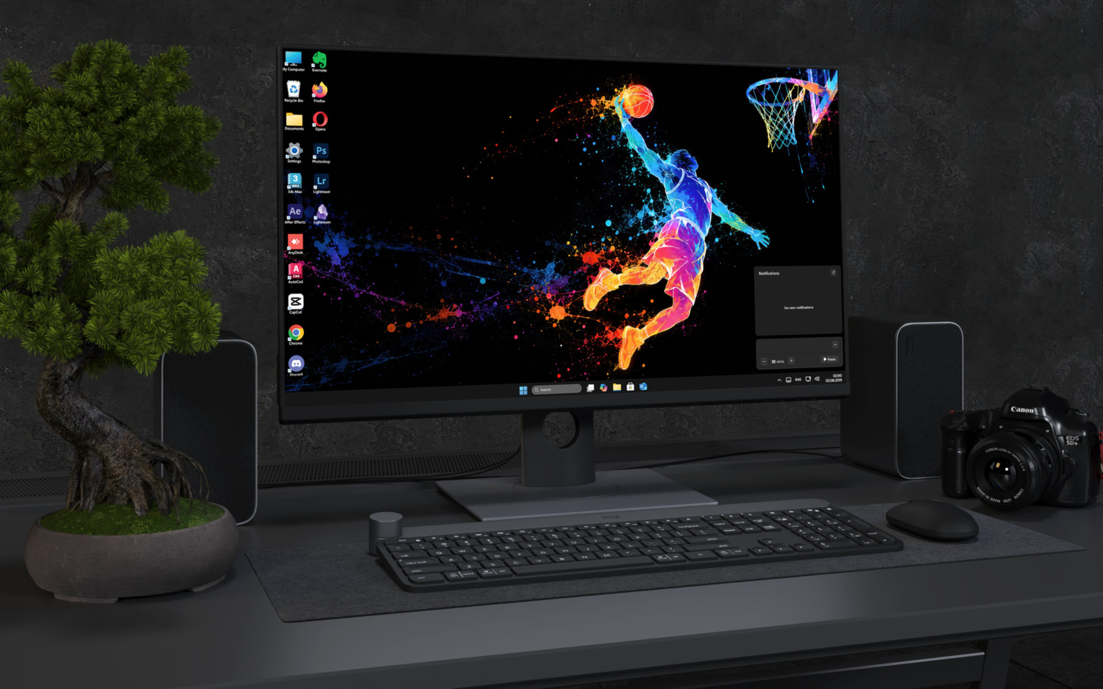 Laptop Wallpaper 9240 - Color Splash Dunk Beneath a Neon Hoop
