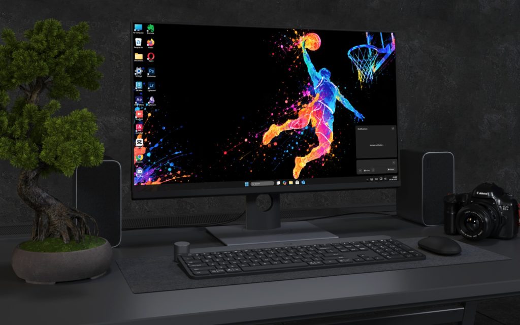 Laptop Wallpaper 9240 - Color Splash Dunk Beneath a Neon Hoop