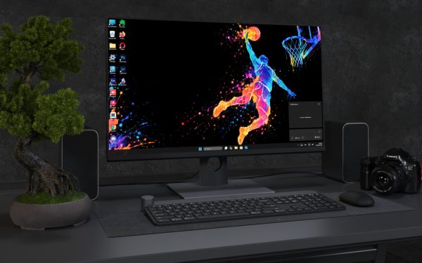 Laptop Wallpaper 9240 - Color Splash Dunk Beneath a Neon Hoop