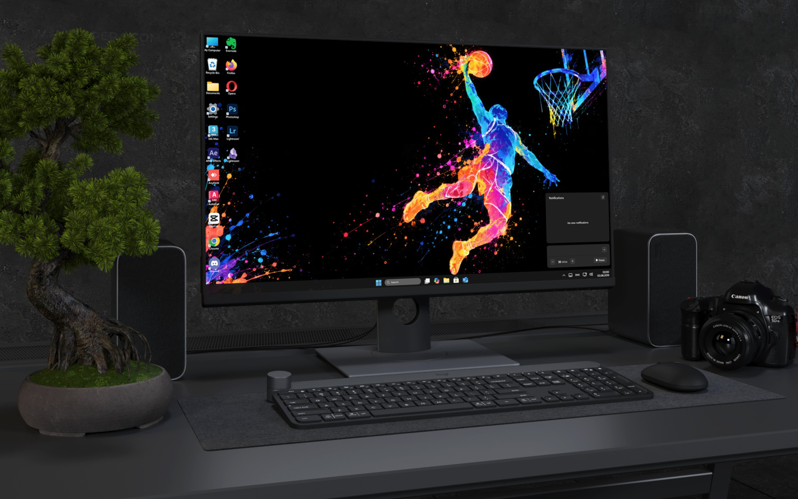 Laptop Wallpaper 9240 - Color Splash Dunk Beneath a Neon Hoop