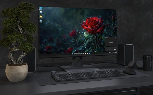 Desktop Wallpaper 9275 - Single Wet Red Rose in a Shadowed Garden