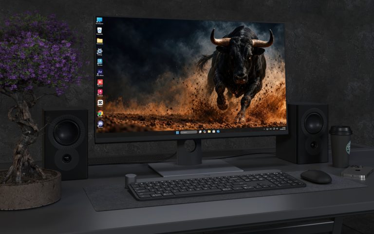 Desktop Wallpaper 9284 - Black Bull Crossing a Stormy Dust Field