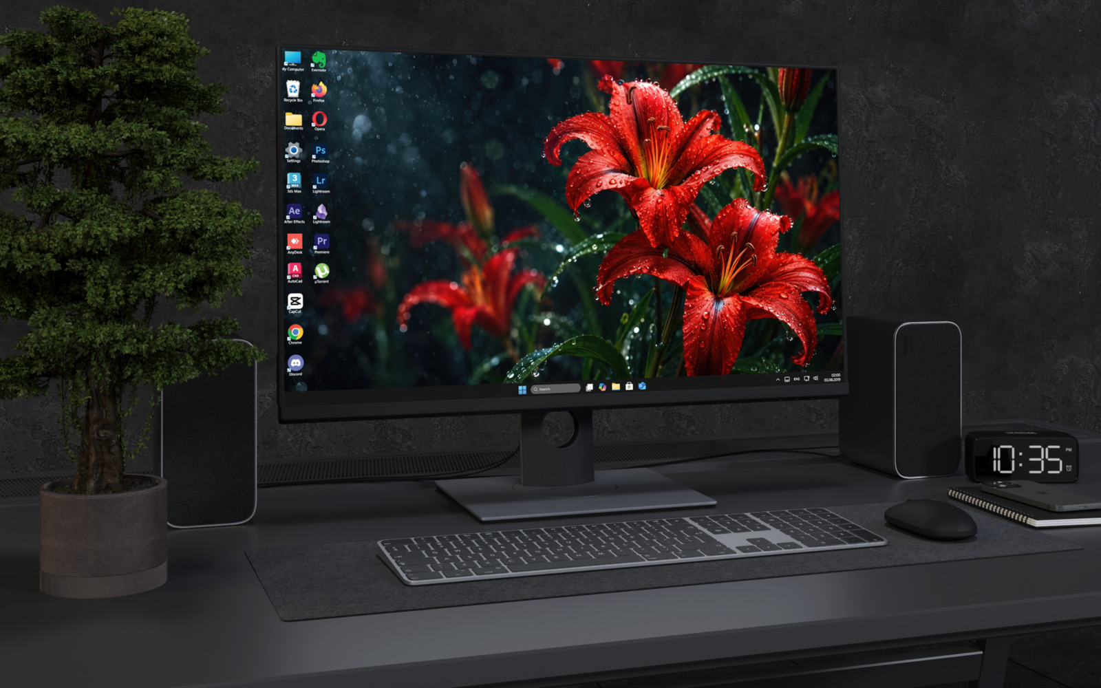 Laptop Wallpaper 9287 - Red Lilies and Rainlit Garden Space