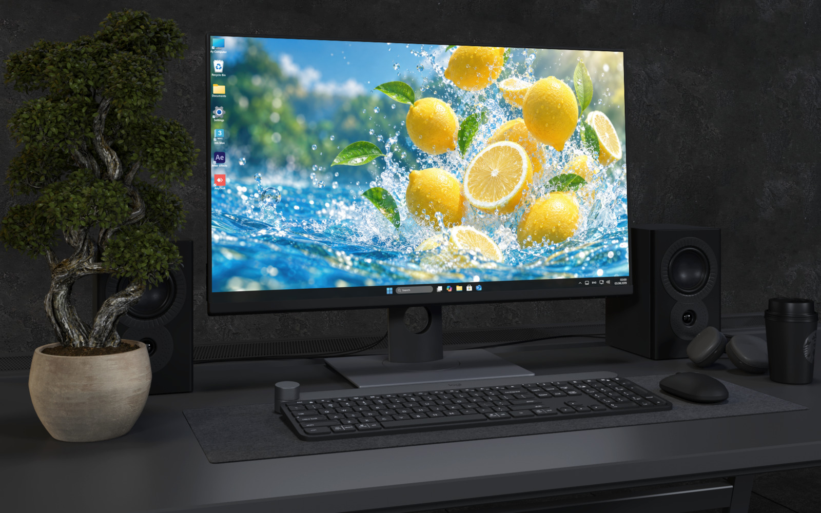 Desktop Wallpaper 9299 - Lemons and Citrus Slices Above Blue Waves