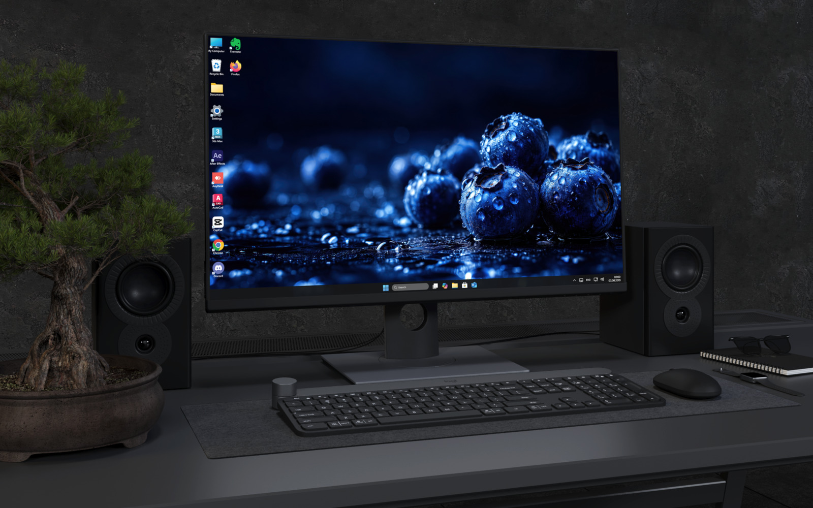 Desktop Wallpaper 9329 - Blueberry Cluster Across a Deep Blue Table