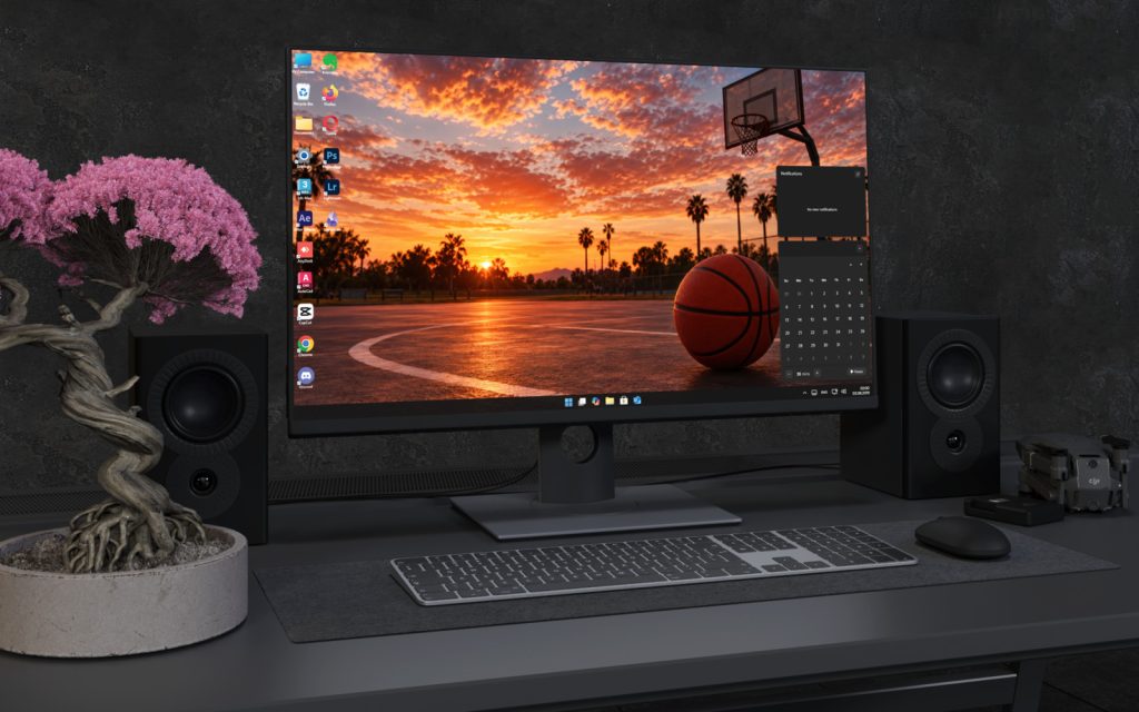 Desktop Wallpaper 9353 - Wide Sunset Court with Basketball and Palm Trees