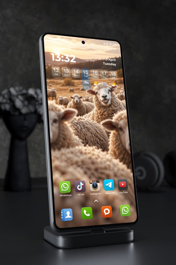 Mobile Wallpaper 8842 - Smiling Sheep in a Golden Mountain Pasture