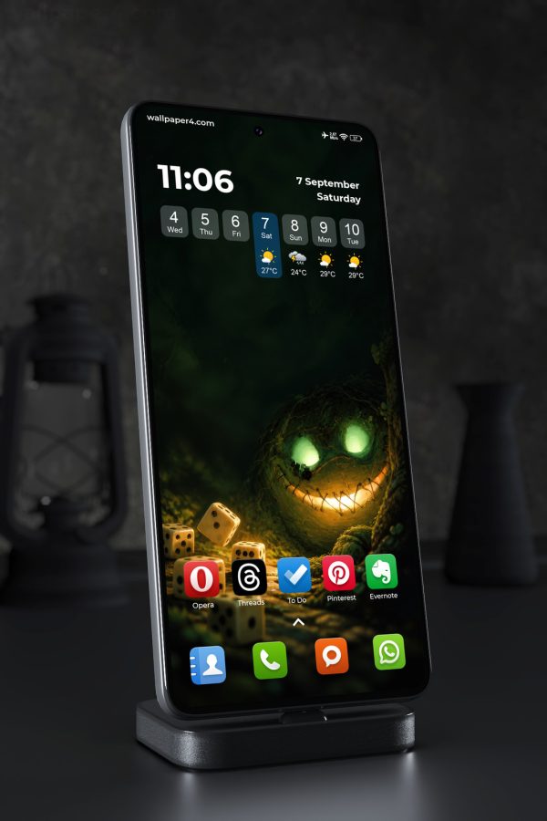 Phone Wallpaper 8882 - Glowing Cave Creature Among Scattered Dice