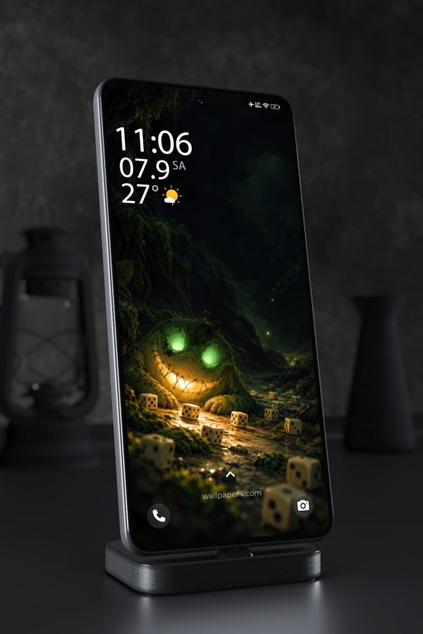 Mobile Wallpaper 8882 - Glowing Cave Creature Among Scattered Dice