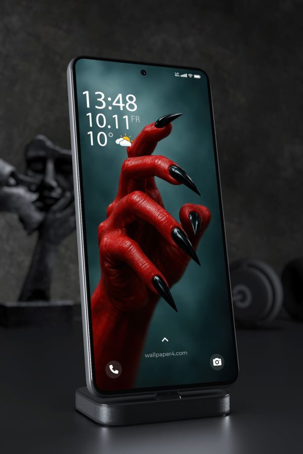 Phone Wallpaper 8894 - Red Clawed Hand Against a Teal Shadow