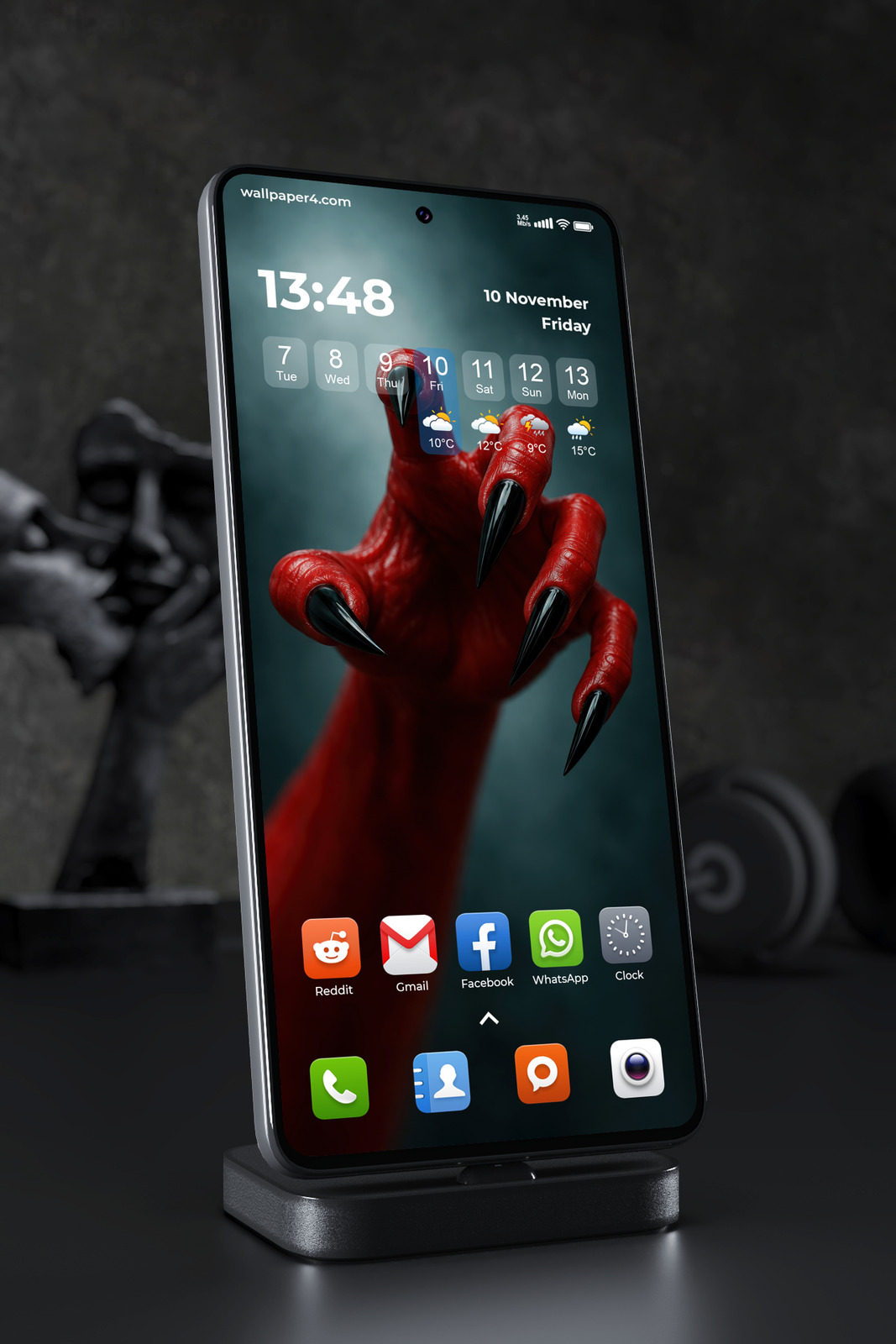 Mobile Wallpaper 8894 - Red Clawed Hand Against a Teal Shadow