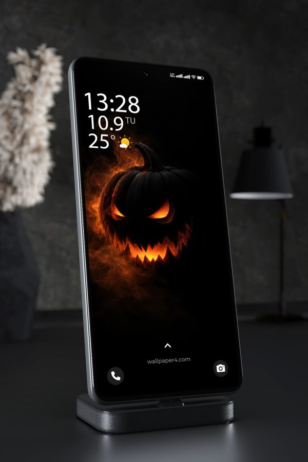 Phone Wallpaper 8940 - Smoky Black Jack-o-Lantern with Ember Eyes
