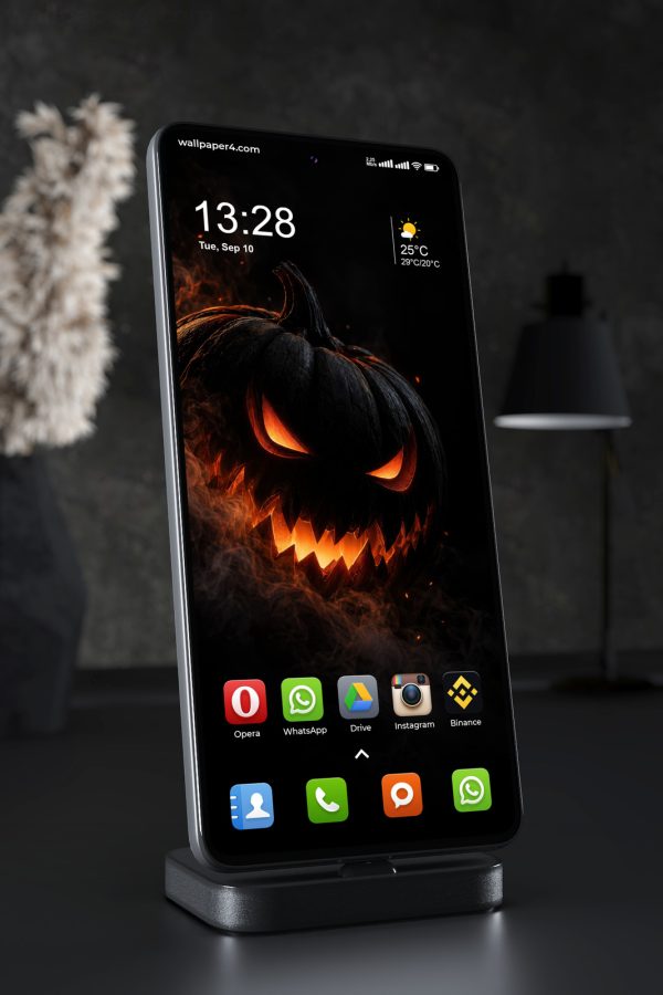 Mobile Wallpaper 8940 - Smoky Black Jack-o-Lantern with Ember Eyes