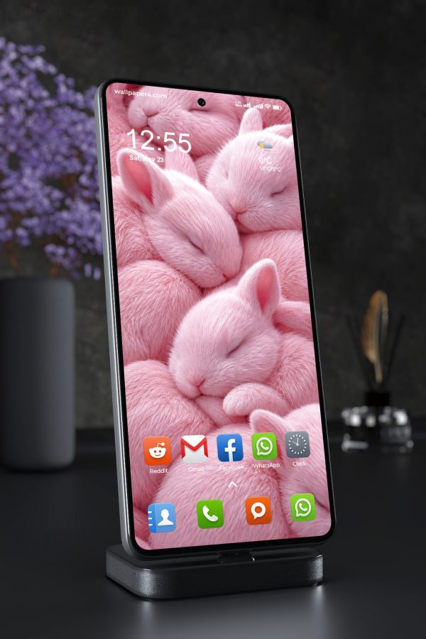 Phone Wallpaper 8983 - Soft Pink Rabbits in a Layered Pastel Crowd