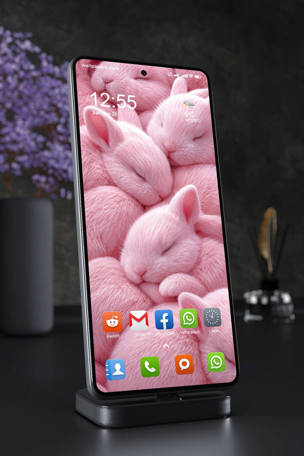 Phone Wallpaper 8983 - Soft Pink Rabbits in a Layered Pastel Crowd