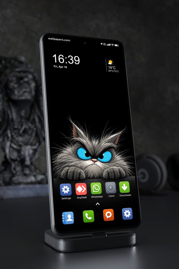 Mobile Wallpaper 9007 - Black Cat Face with Electric Blue Eyes