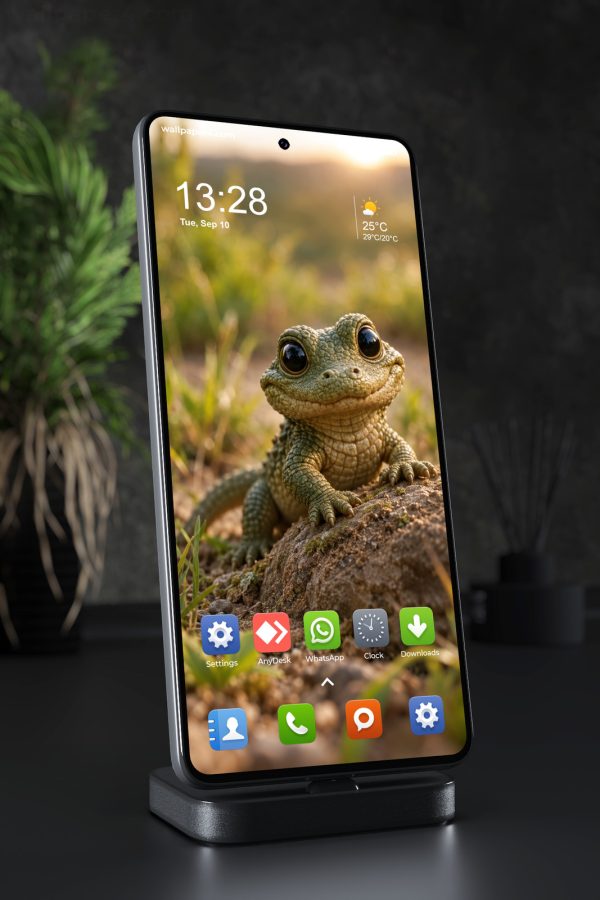 Mobile Wallpaper 9010 - Small Green Frog Resting on Sunlit Moss