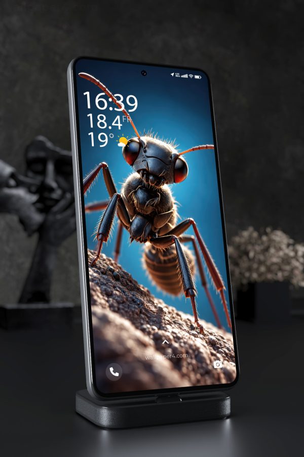 Mobile Wallpaper 9016 - Black Ant Standing on a Textured Blue Ridge