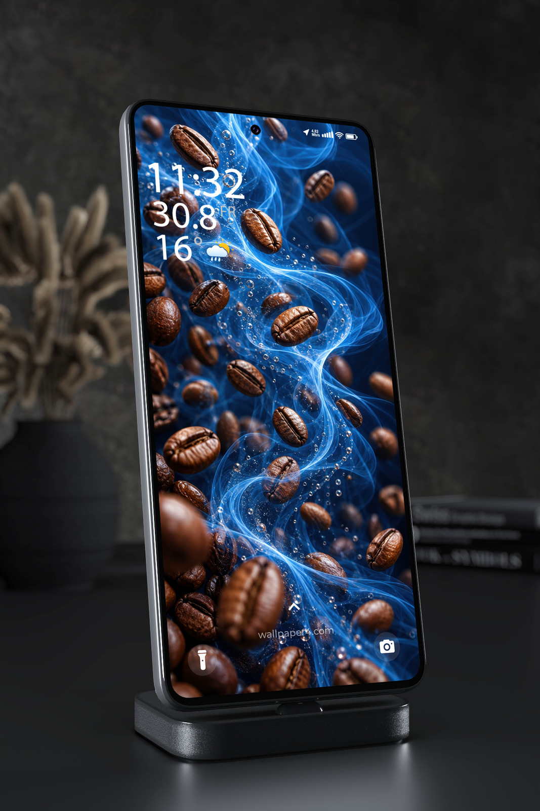 Phone Wallpaper 9031 - Roasted Coffee Beans on a Deep Blue Surface