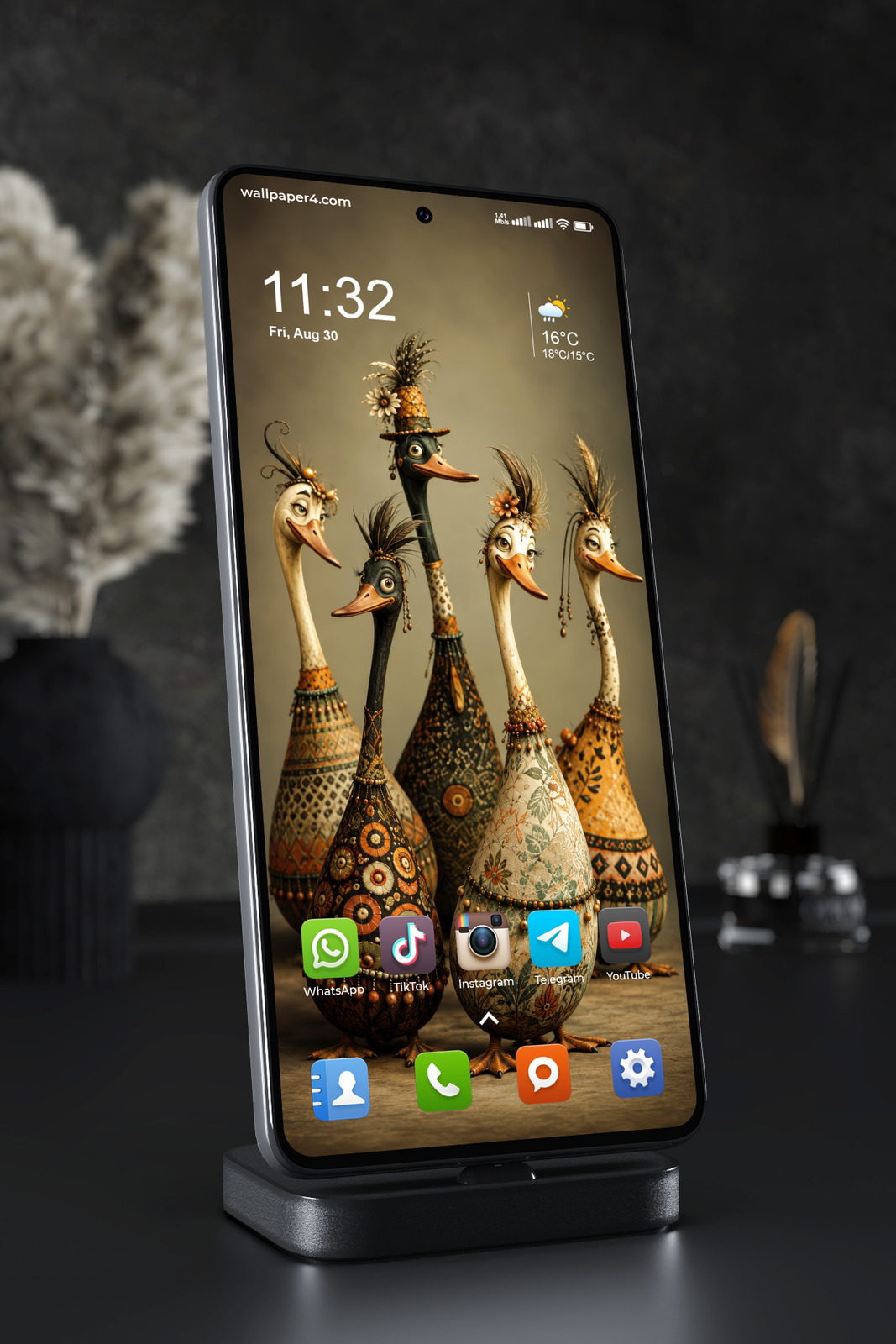 Phone Wallpaper 9034 - Ornate Giraffes Standing in a Golden Row