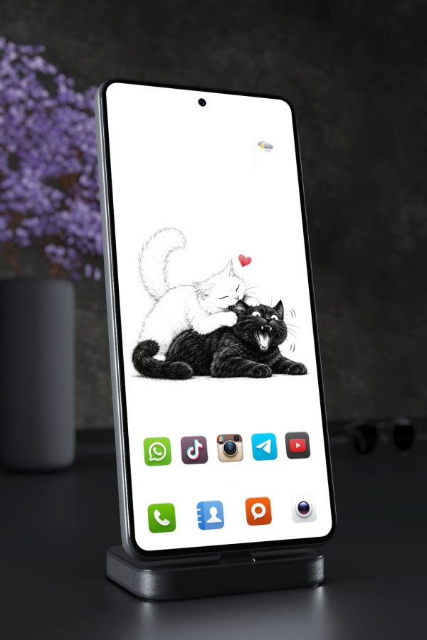 Phone Wallpaper 9040 - Black Cat Resting in a Loose Ink Sketch