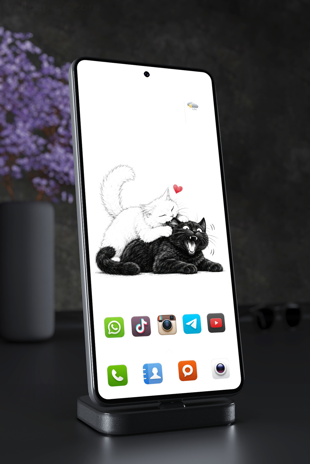 Phone Wallpaper 9040 - Black Cat Resting in a Loose Ink Sketch