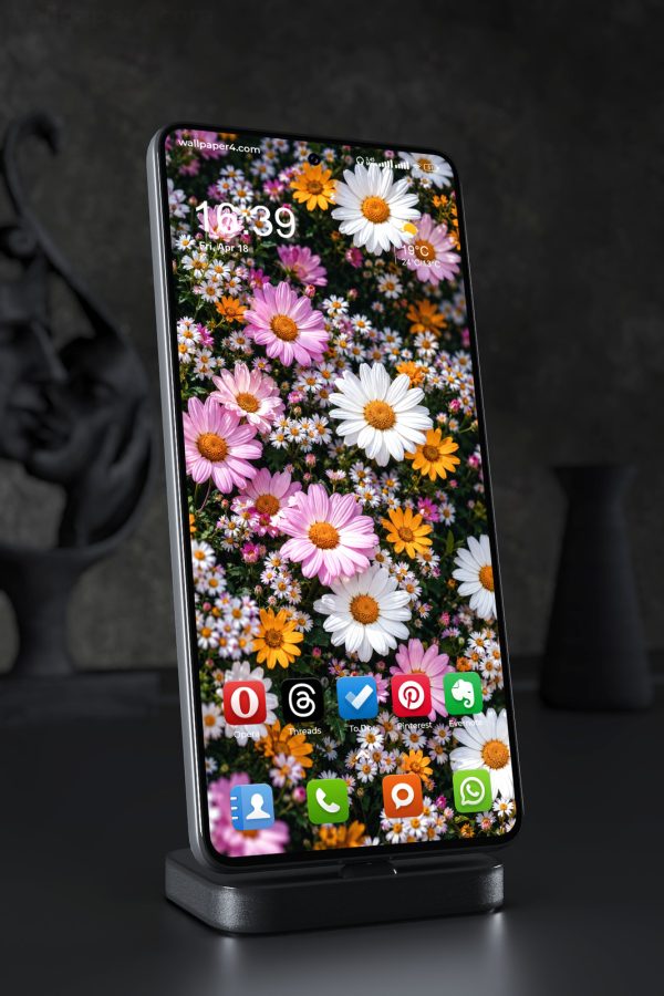 Mobile Wallpaper 9043 - Pink and White Daisies in a Dense Floral Field