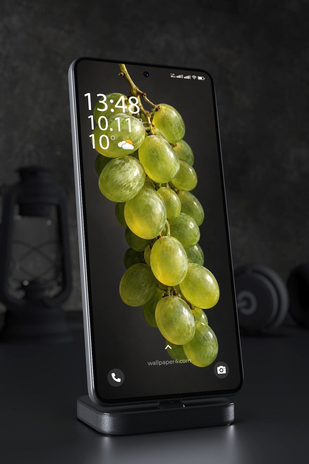 Mobile Wallpaper 9052 - Luminous Green Grapes on a Dark Vine