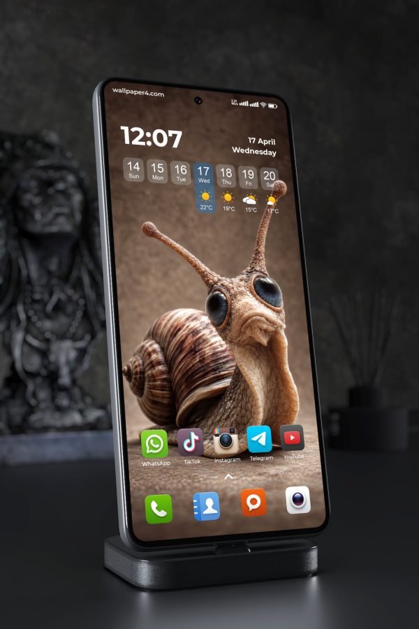 Phone Wallpaper 9058 - Wide-Eyed Snail with a Striped Brown Shell