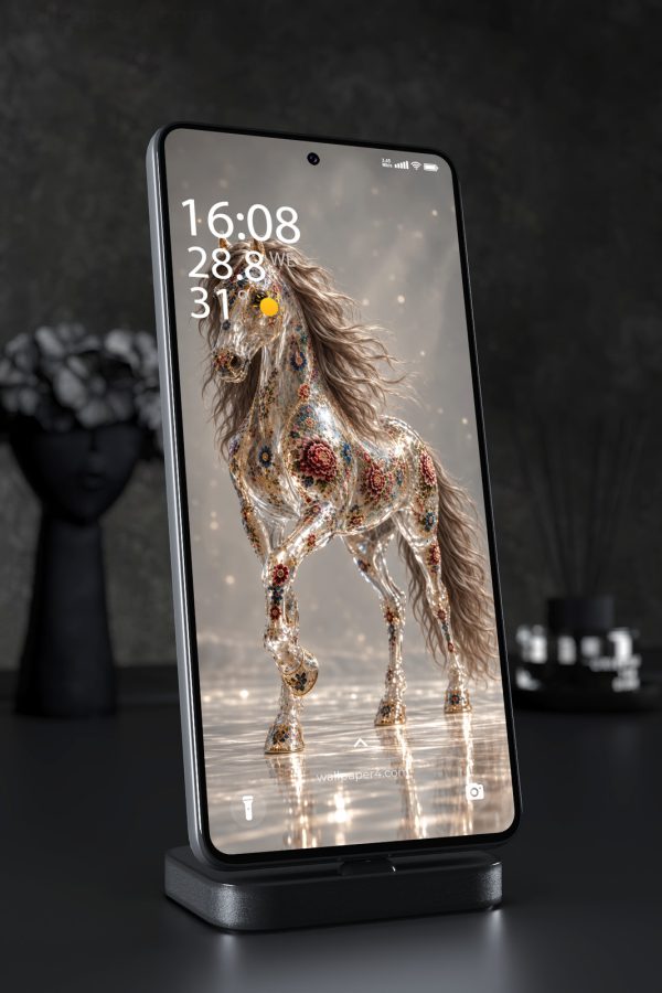Mobile Wallpaper 9070 - Floral Mosaic Horse in Golden Light