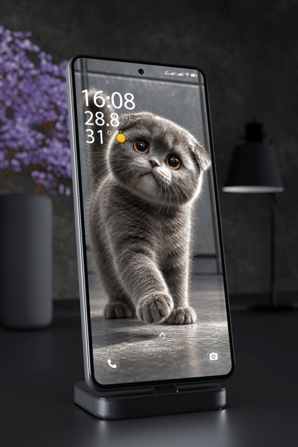 Phone Wallpaper 9091 - Gray Kitten Reaching into Soft Window Light