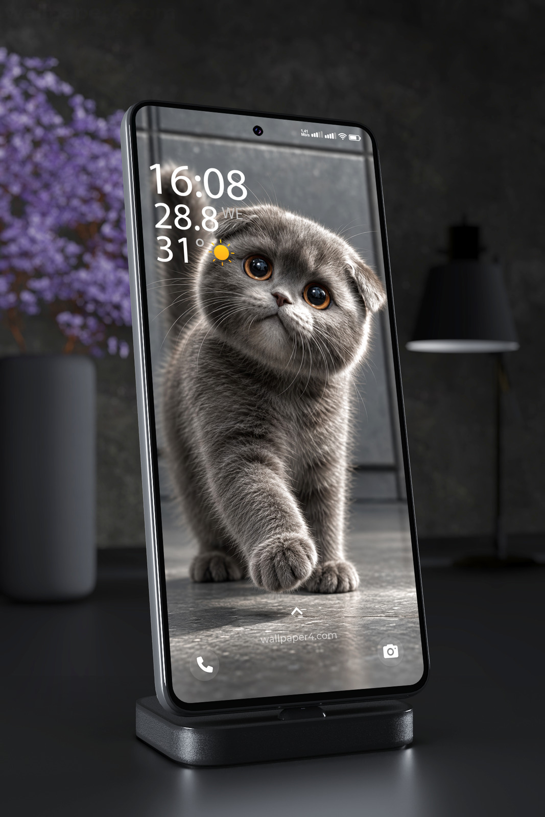 Phone Wallpaper 9091 - Gray Kitten Reaching into Soft Window Light