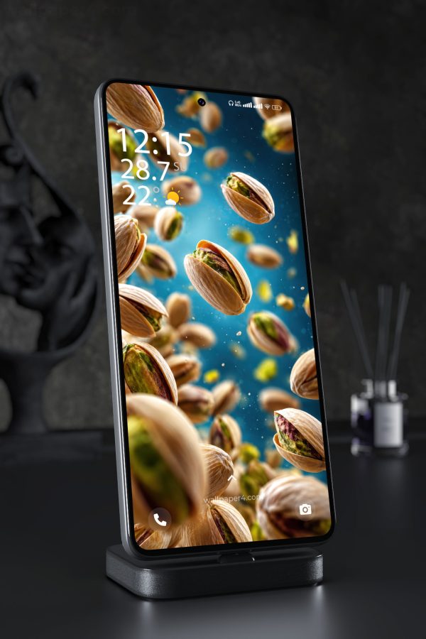 Mobile Wallpaper 9096 - Floating Pistachios in a Luminous Blue Field