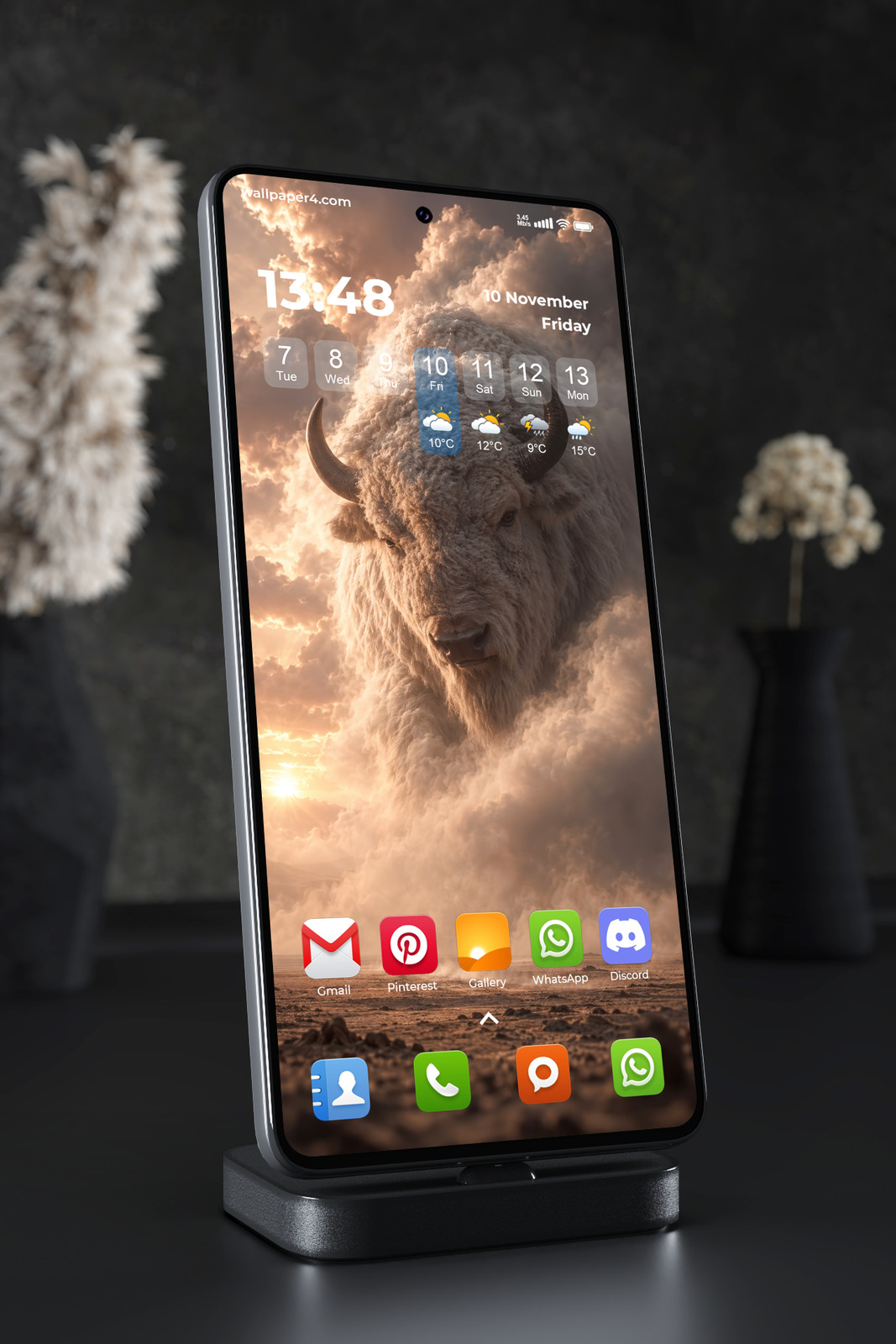 Phone Wallpaper 9102 - Cloud-Born Buffalo Above a Golden Plain