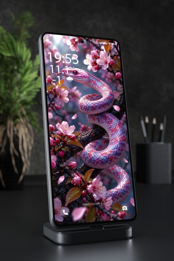 Mobile Wallpaper 9123 - Pink Snake Winding Through Cherry Blossoms